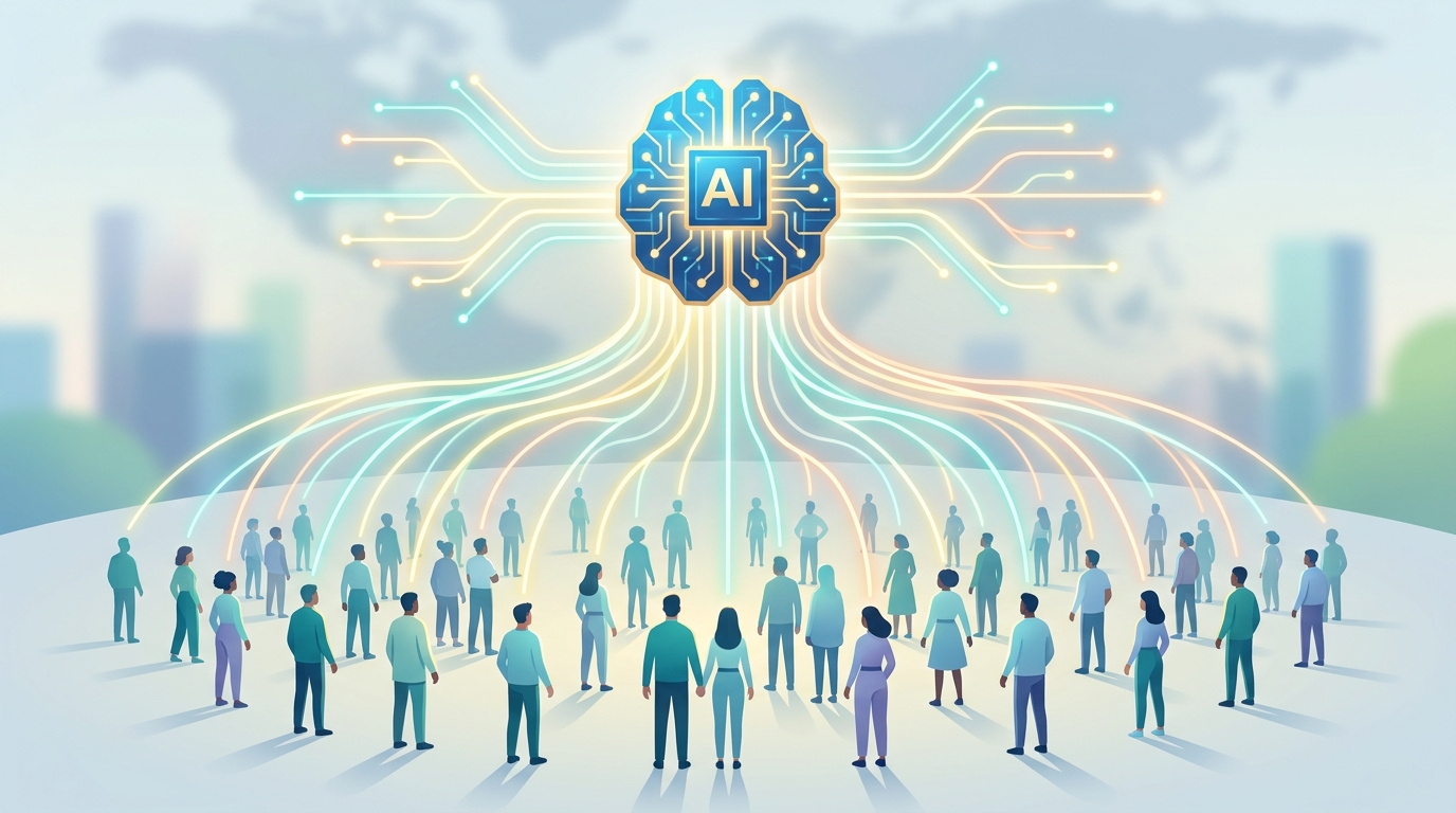 AI 기술의 혜택을 국민과 나누는 개념을 시각화