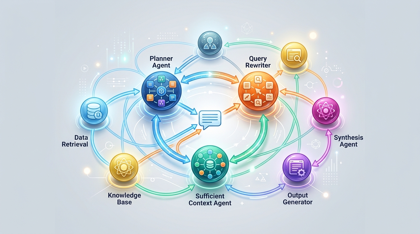 Agentic RAG structure with multiple AI agents collaborating