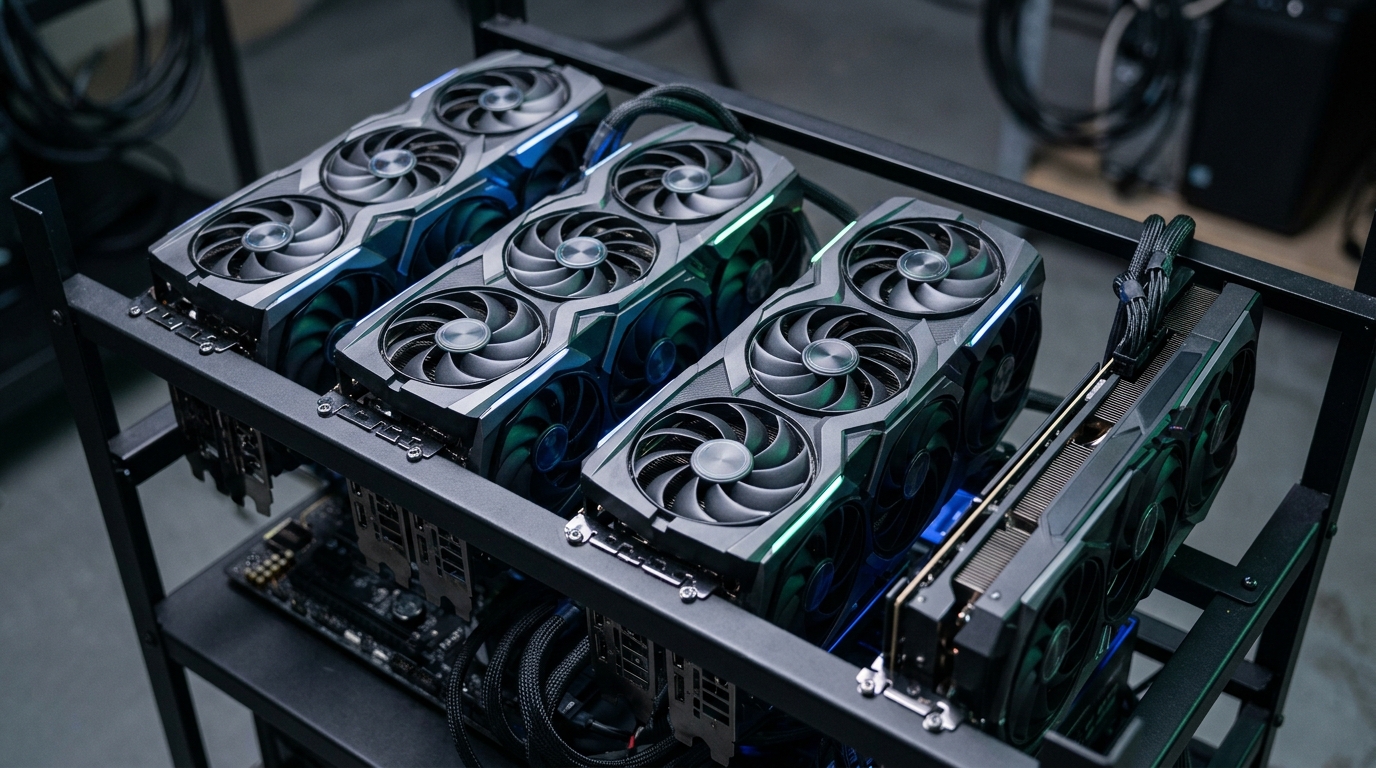 그래픽카드를 활용한 GPU 채굴 장비의 모습
